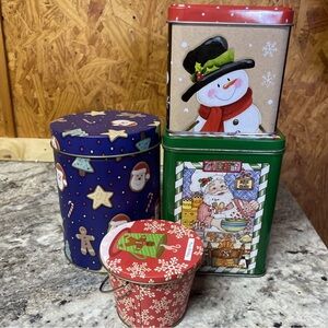 Festive Holiday Tin Set with Snowman and Santa Designs